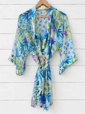 Sophia By Delicates Sheer Floral Kimono Robe Size M